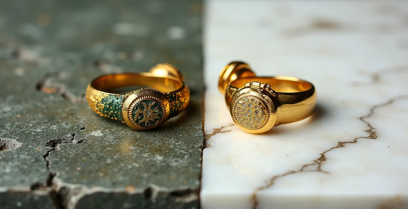 Comparaison visuelle de bijoux plaqué or oxydés et neufs