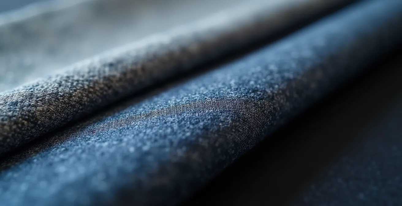 Gros plan sur différentes textures de tissus professionnels avec détails de fibres visibles