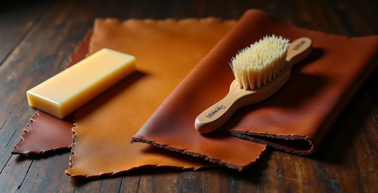 Cuir à tannage végétal montrant l'évolution de la patine naturelle au fil du temps