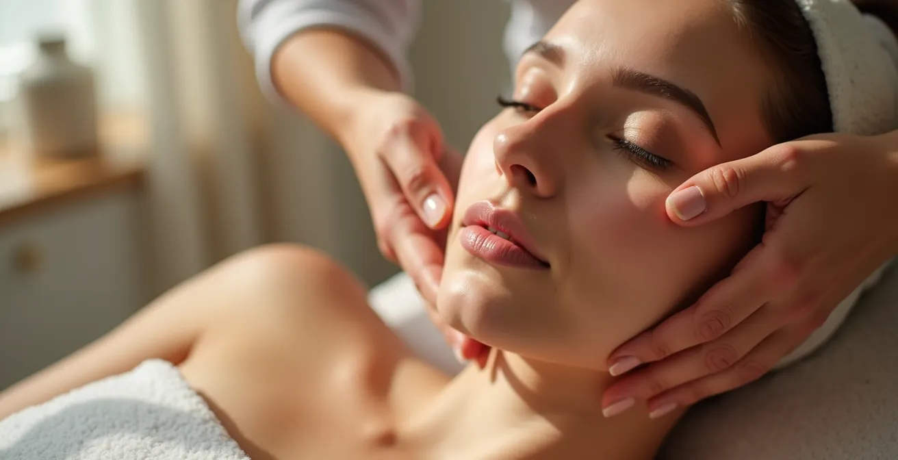 Mains effectuant un massage drainant sur le visage