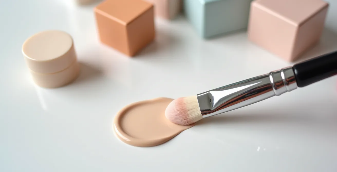 Application ciblée de lotion matifiante sur la zone T du visage avec un pinceau précis