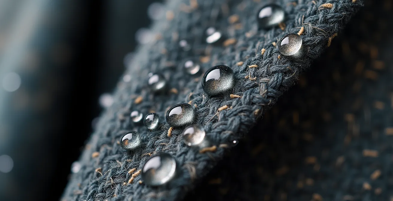 Test de sécurité sur zone cachée d'une veste en laine structurée vintage